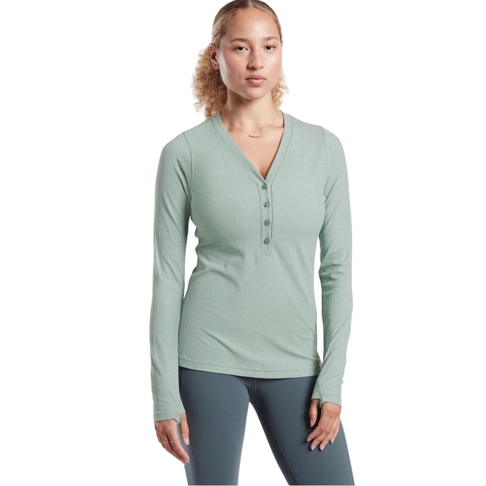 Athleta UPTEMPO RIBBED HENLEY TOP Size XL